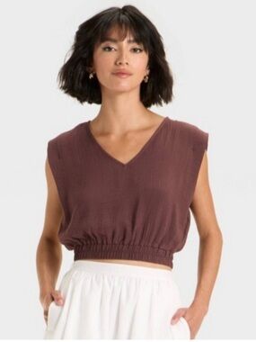 A New Day‎ Gauzy V-Neck Sleeveless Cropped Top Sz XL